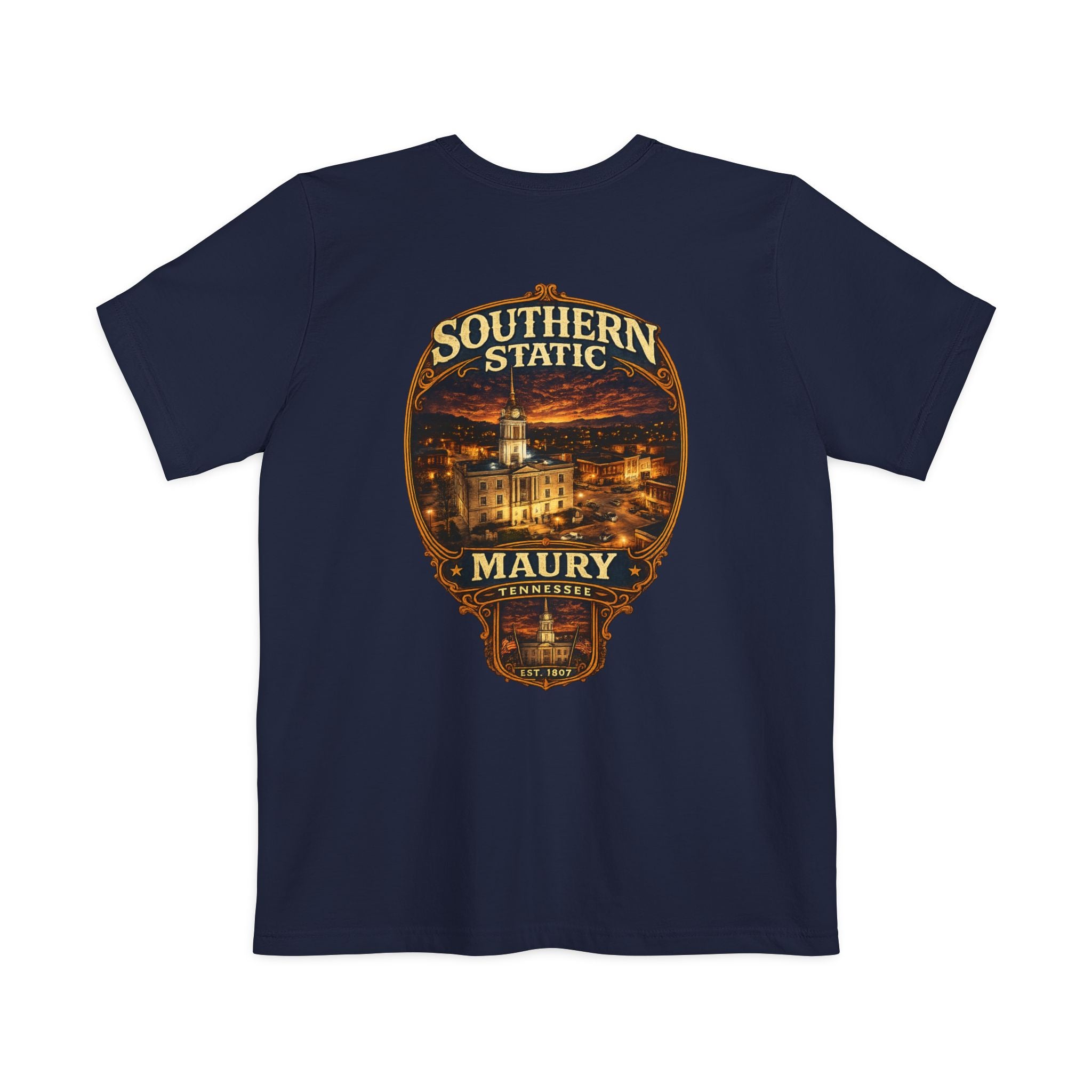 Southern Static Maury Pocket T-Shirt — Nashville Night Skyline Tee