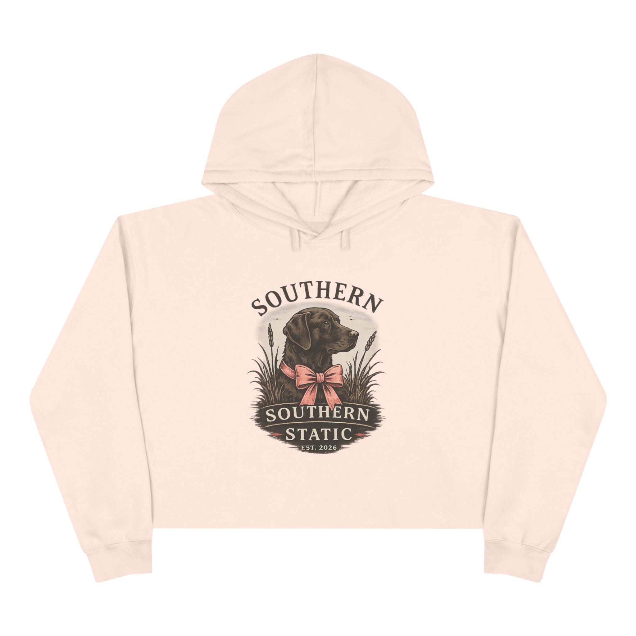 Southern Static Dog Crop Hoodie — Vintage Black Lab Graphic Cropped Hoodie