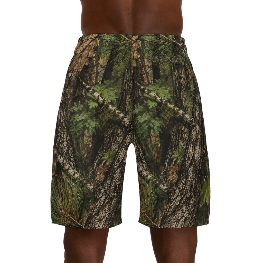 Camo Tree Bark Jogger Shorts — All-Over Forest Camouflage for Outdoorsmen
