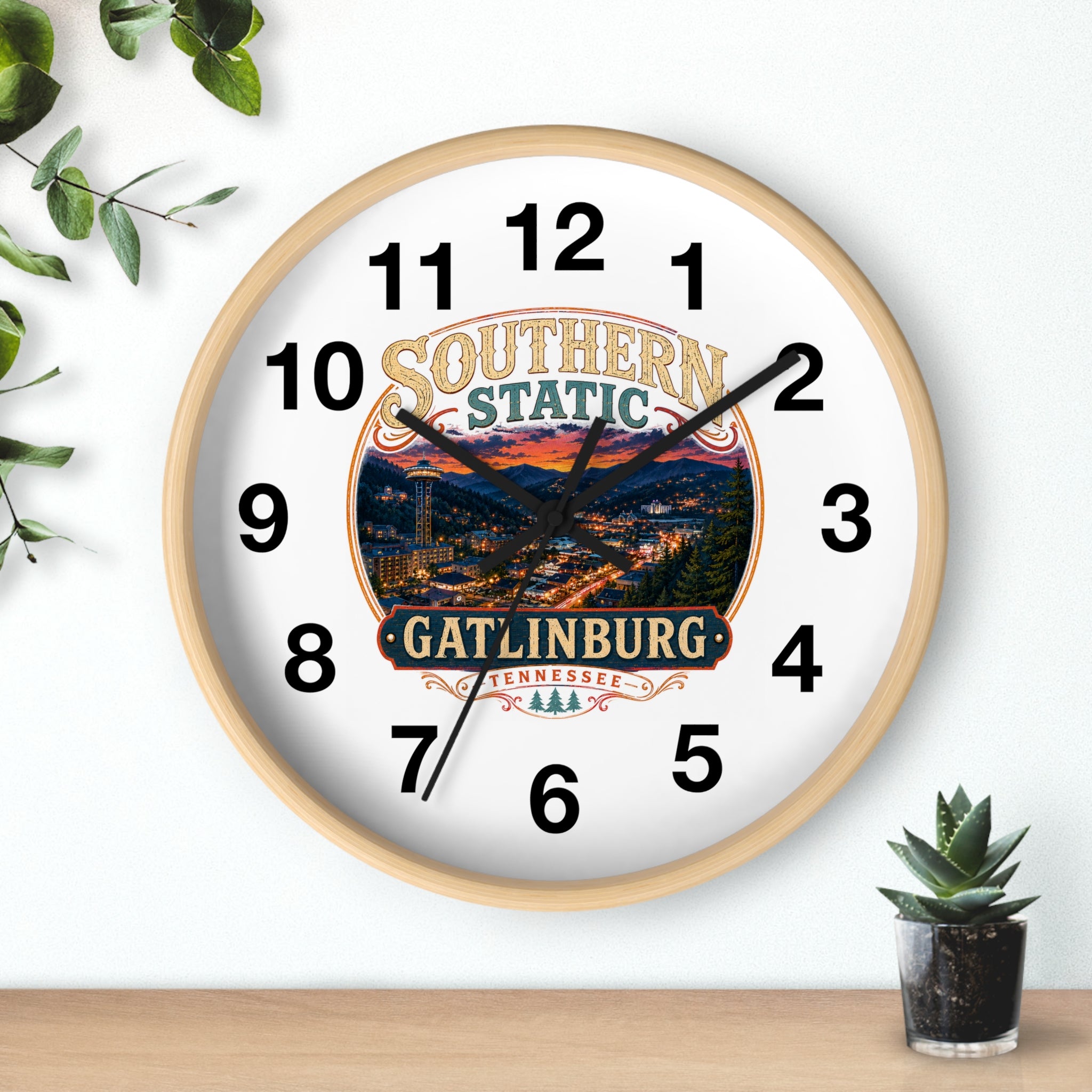 Gatlinburg Tennessee Nightscape Wall Clock | Southern Static Skyline