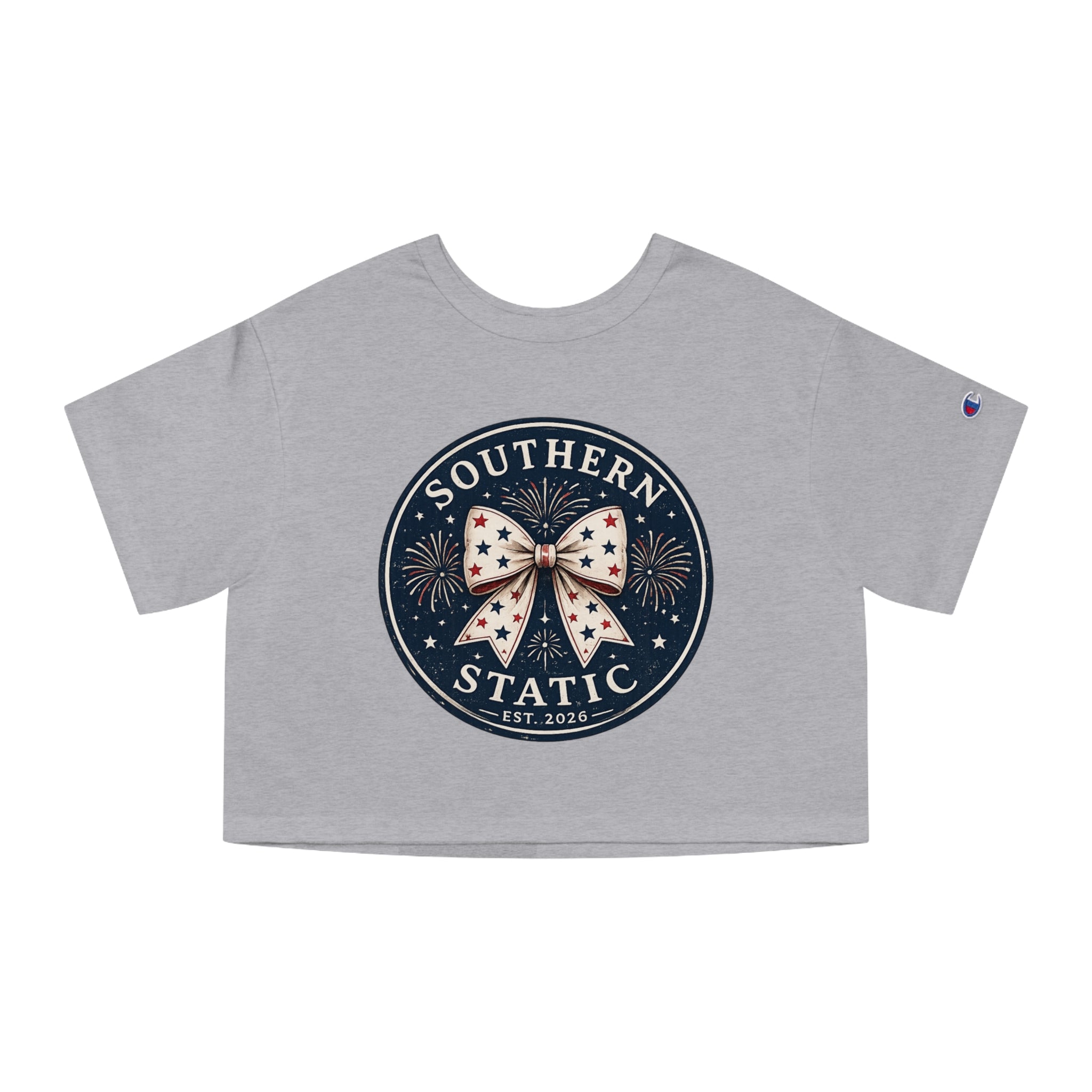 Women’s Southern Static Cropped Tee — Patriotic Bow Graphic Women's T-Shirt