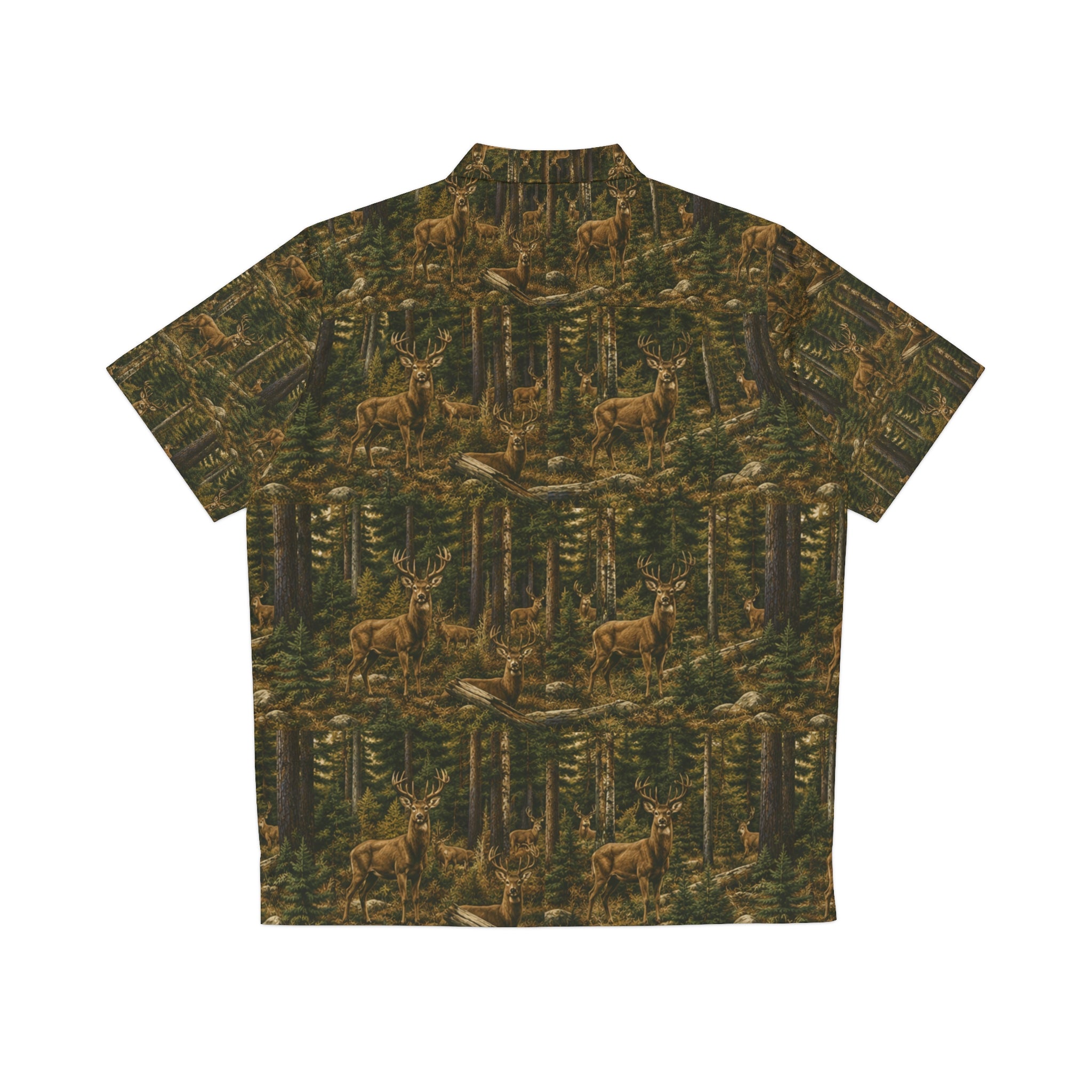 Men's Camo Hunting Hawaiian Shirt — Southern Static All-Over Elk Forest Print