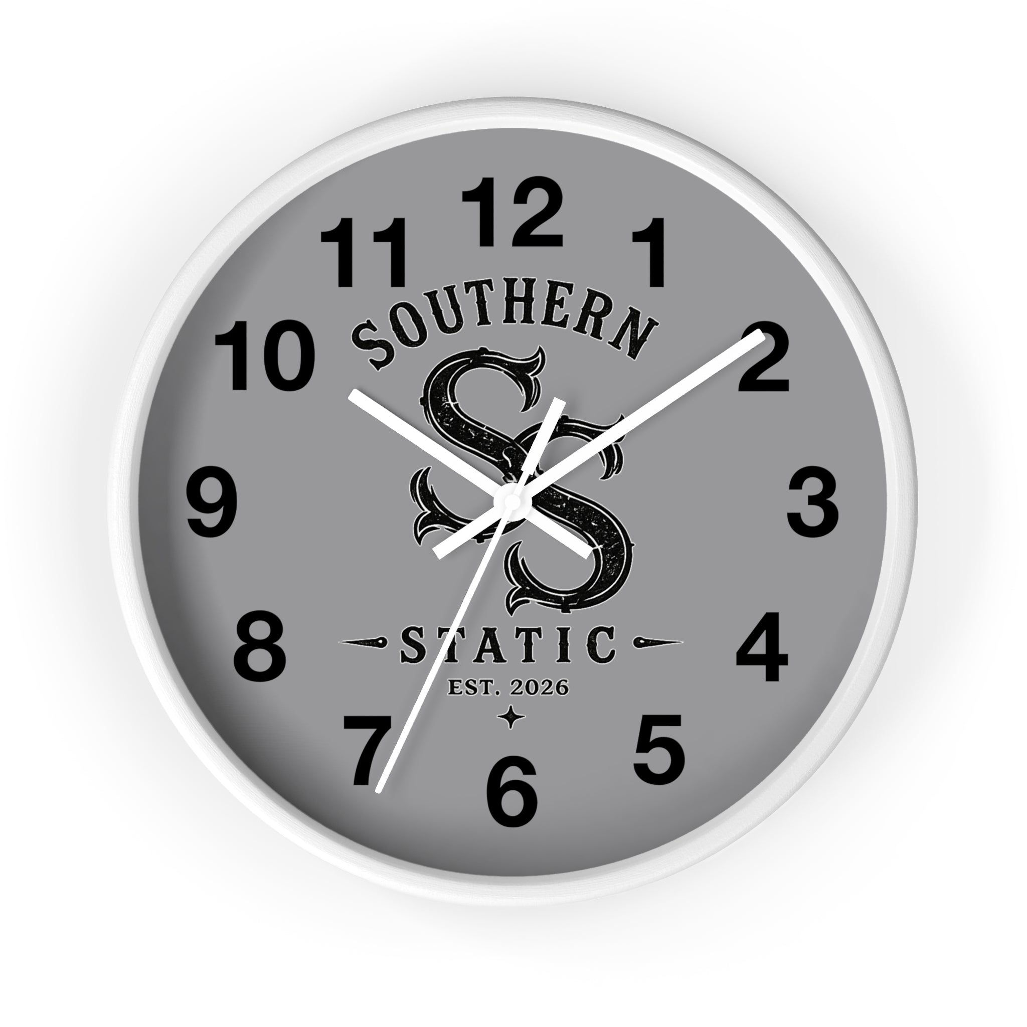 Southern Static Decorative Wall Clock — Vintage Monogram Gray Clock