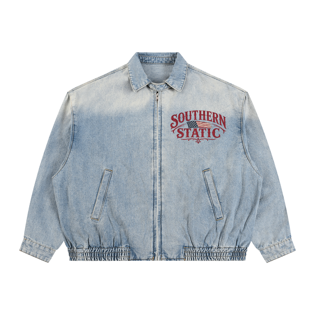 Unisex Vintage Wash Full-Zip Denim Jacket
