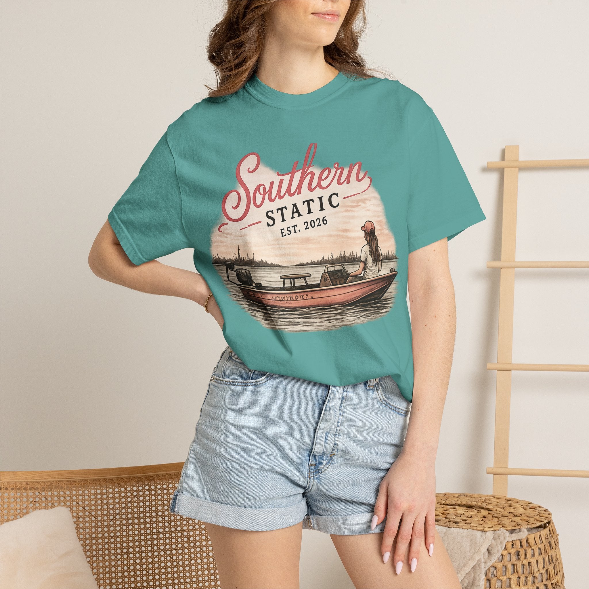 Southern Static Fishing Boat T-Shirt — EST. 2026 Vintage Outdoors Tee