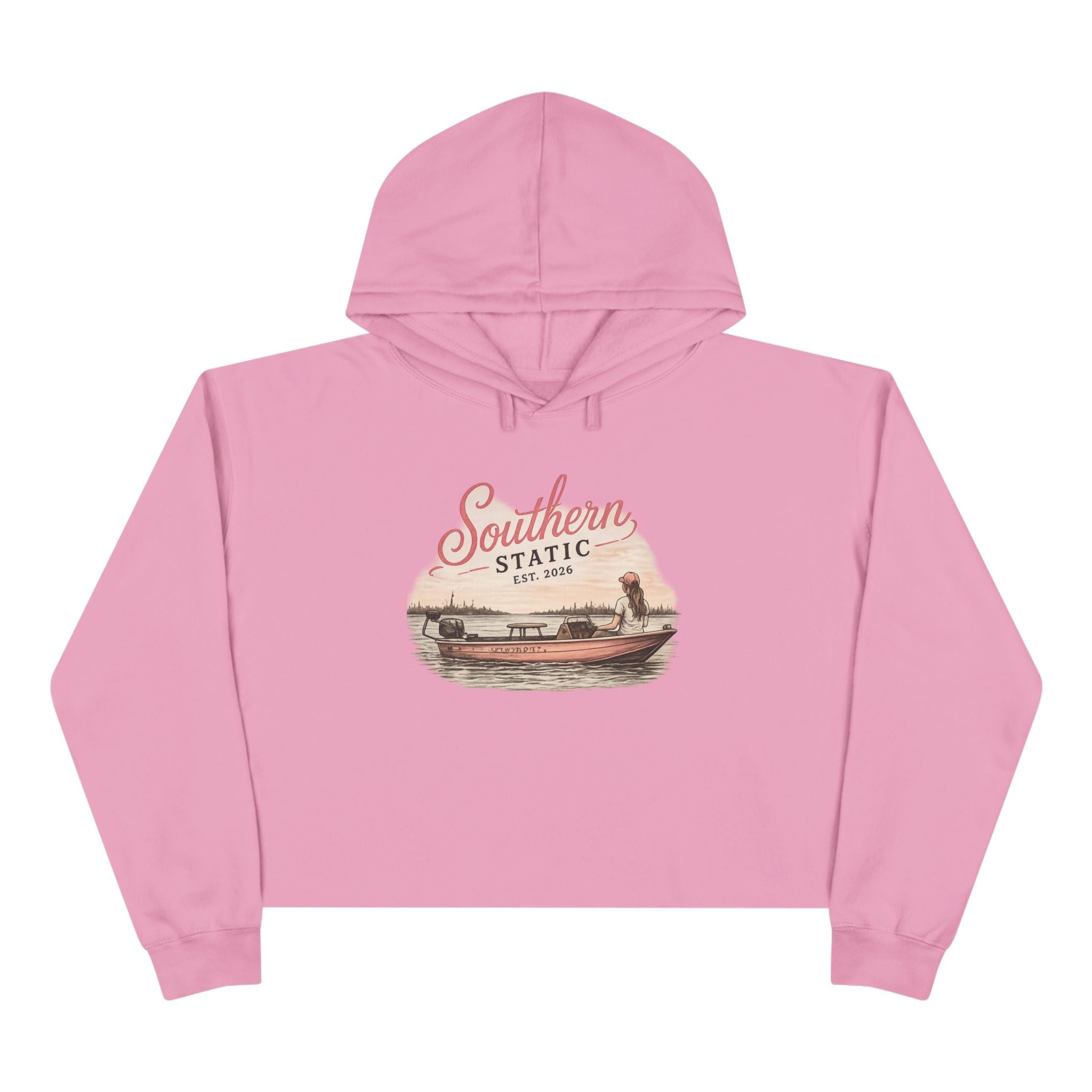 Southern Static Crop Hoodie — Vintage Boat Graphic