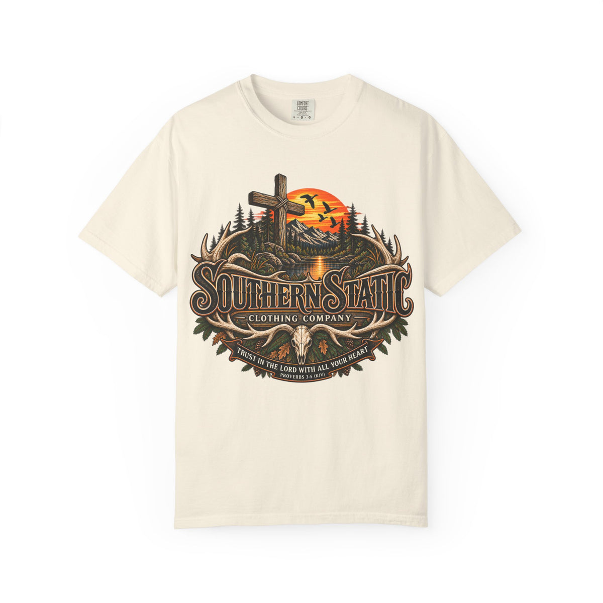 T-Shirt — Southern Static Rustic Cross Sunset Graphic Tee