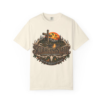 T-Shirt — Southern Static Rustic Cross Sunset Graphic Tee