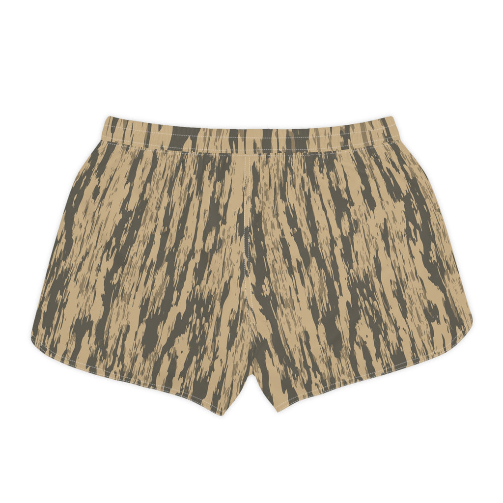 Women’s Casual Shorts — Beige Camo Tiger Stripe Print with 'SS' Logo