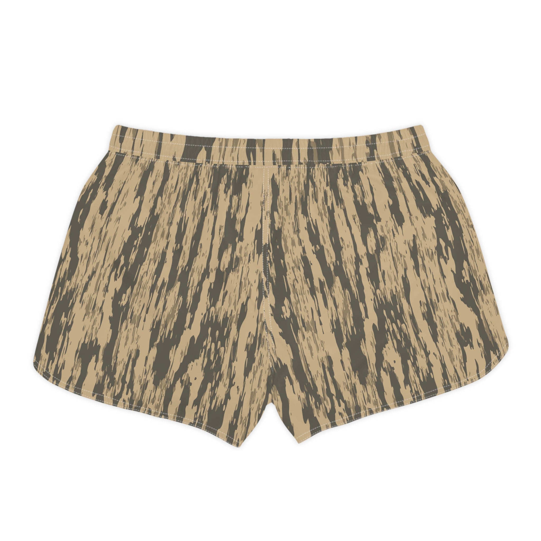 Women’s Casual Shorts — Beige Camo Tiger Stripe Print with 'SS' Logo
