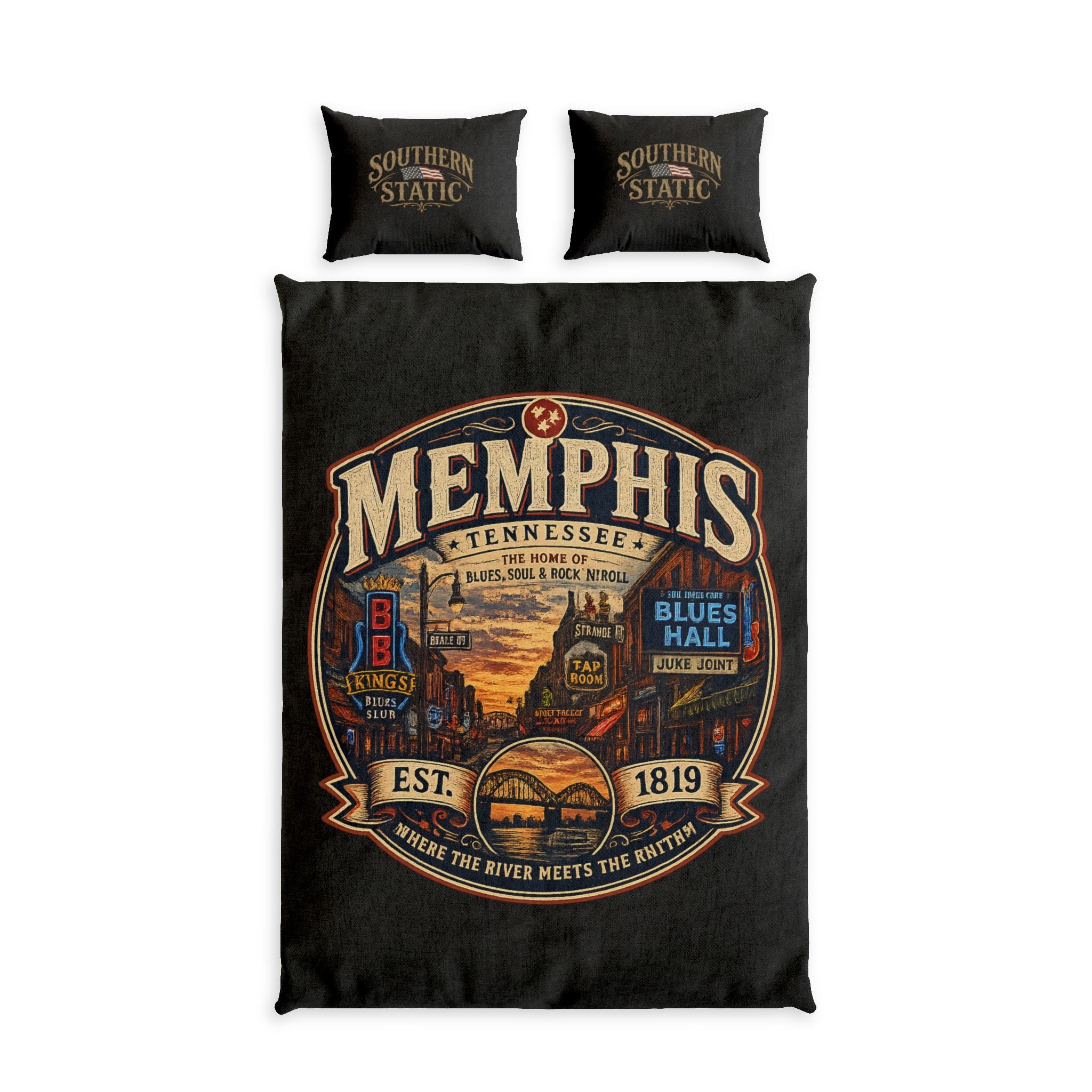 Memphis Tennessee Badge Cotton Bed Set | Blues Soul Rock 'n' Roll