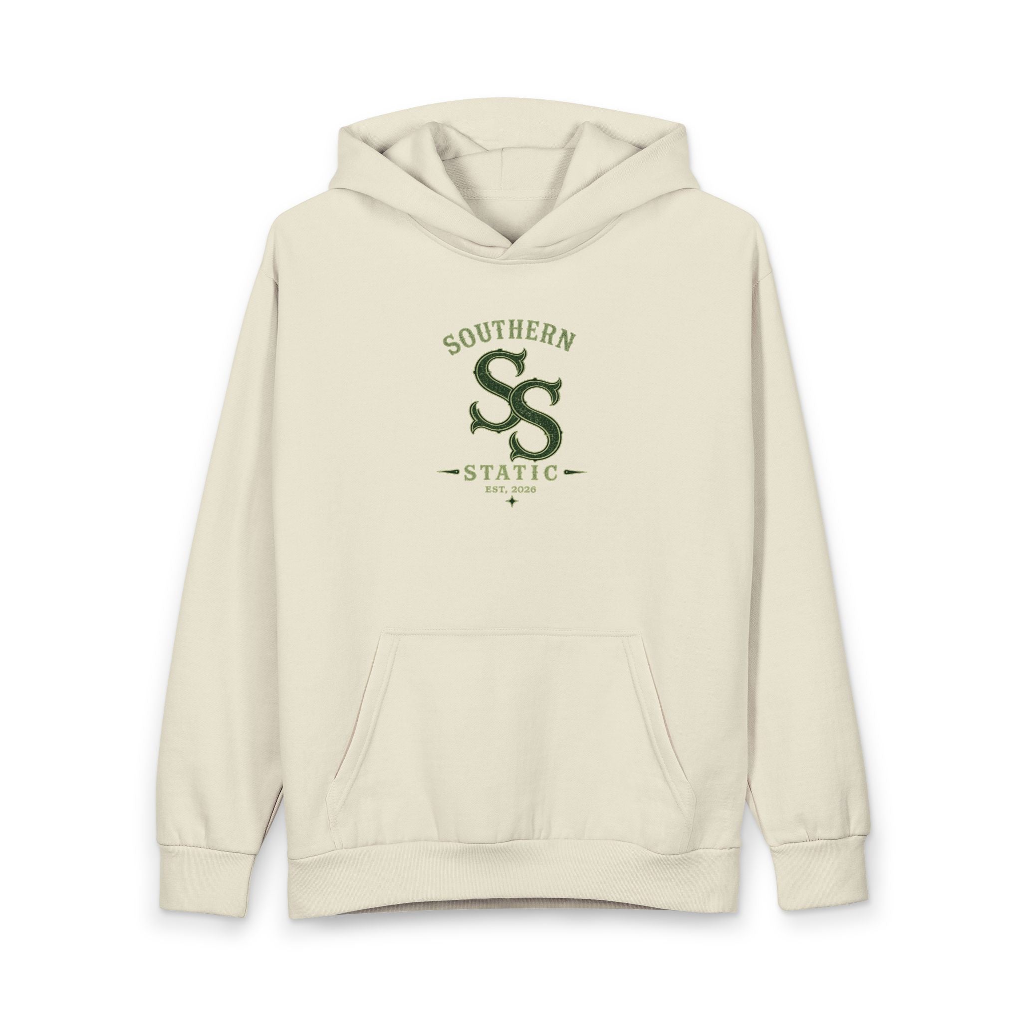 Southern Static Logo Hoodie — Vintage Olive Graphic Pullover