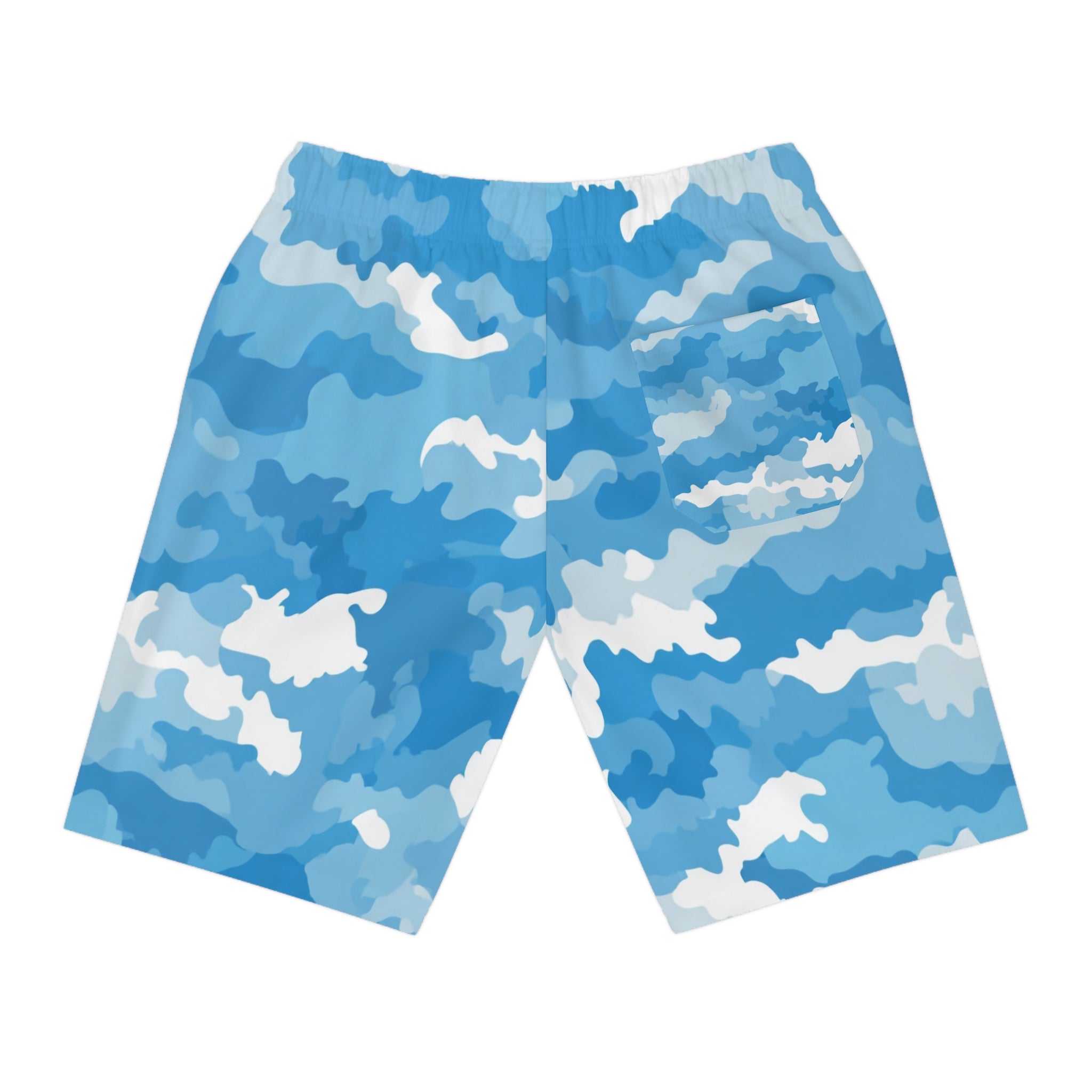 Blue Camo Athletic Long Shorts — Half-Print Performance Shorts