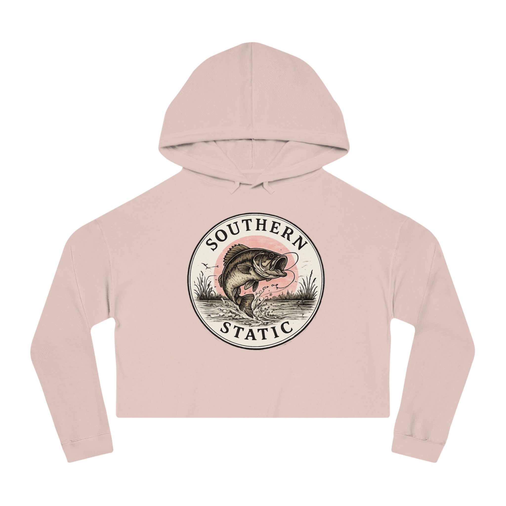 Cropped Hoodie — 'Southern Static' Vintage Bass Fishing Graphic