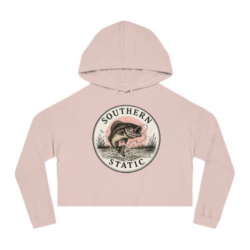 Cropped Hoodie — 'Southern Static' Vintage Bass Fishing Graphic