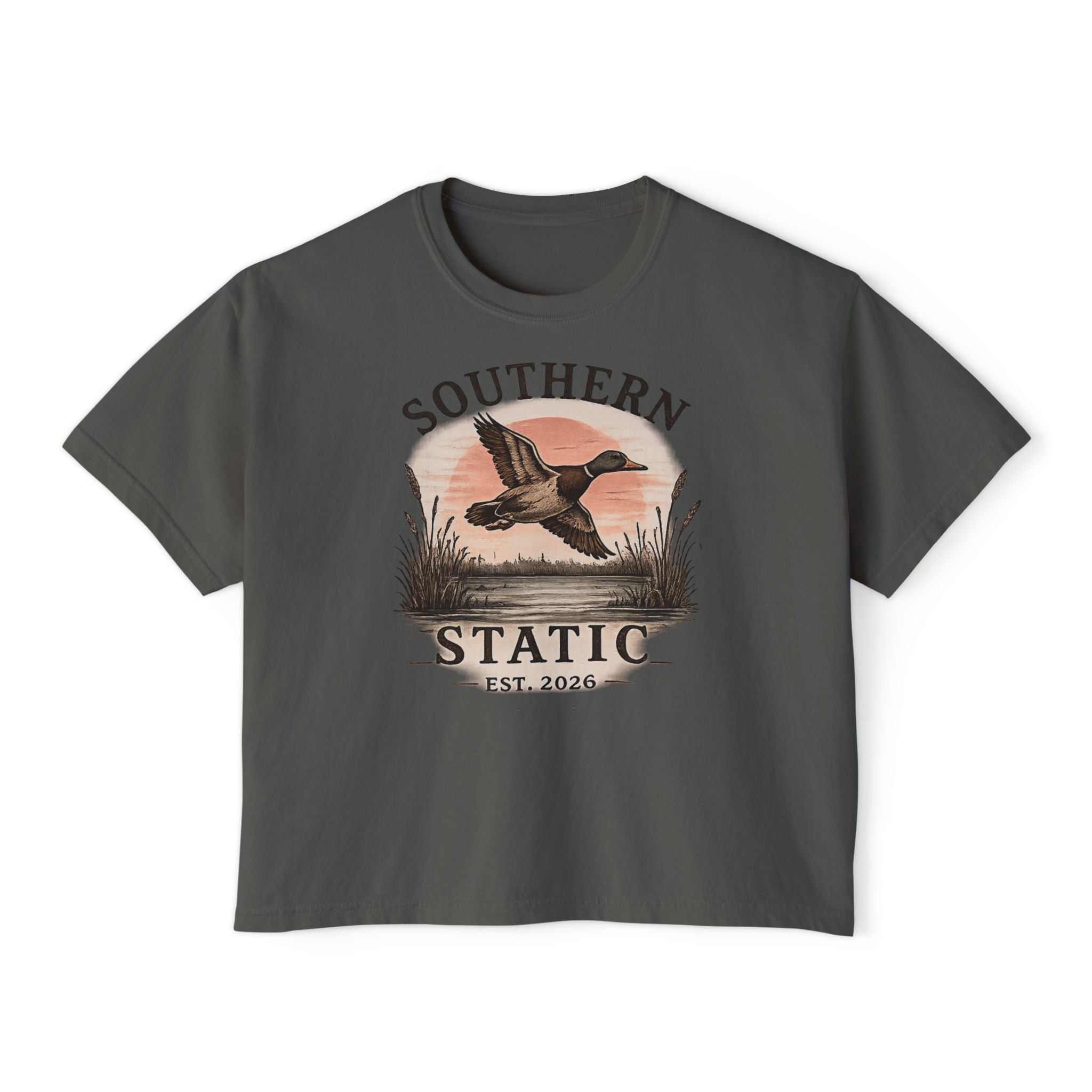 Southern Static Duck Tee — Women's Boxy Hunting Shirt
