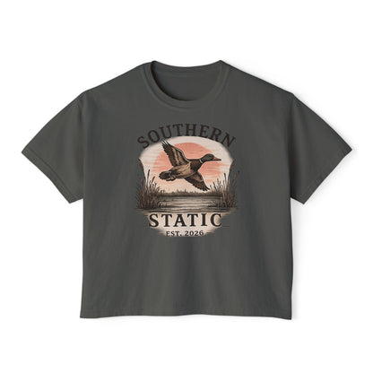 Southern Static Duck Tee — Women's Boxy Hunting Shirt