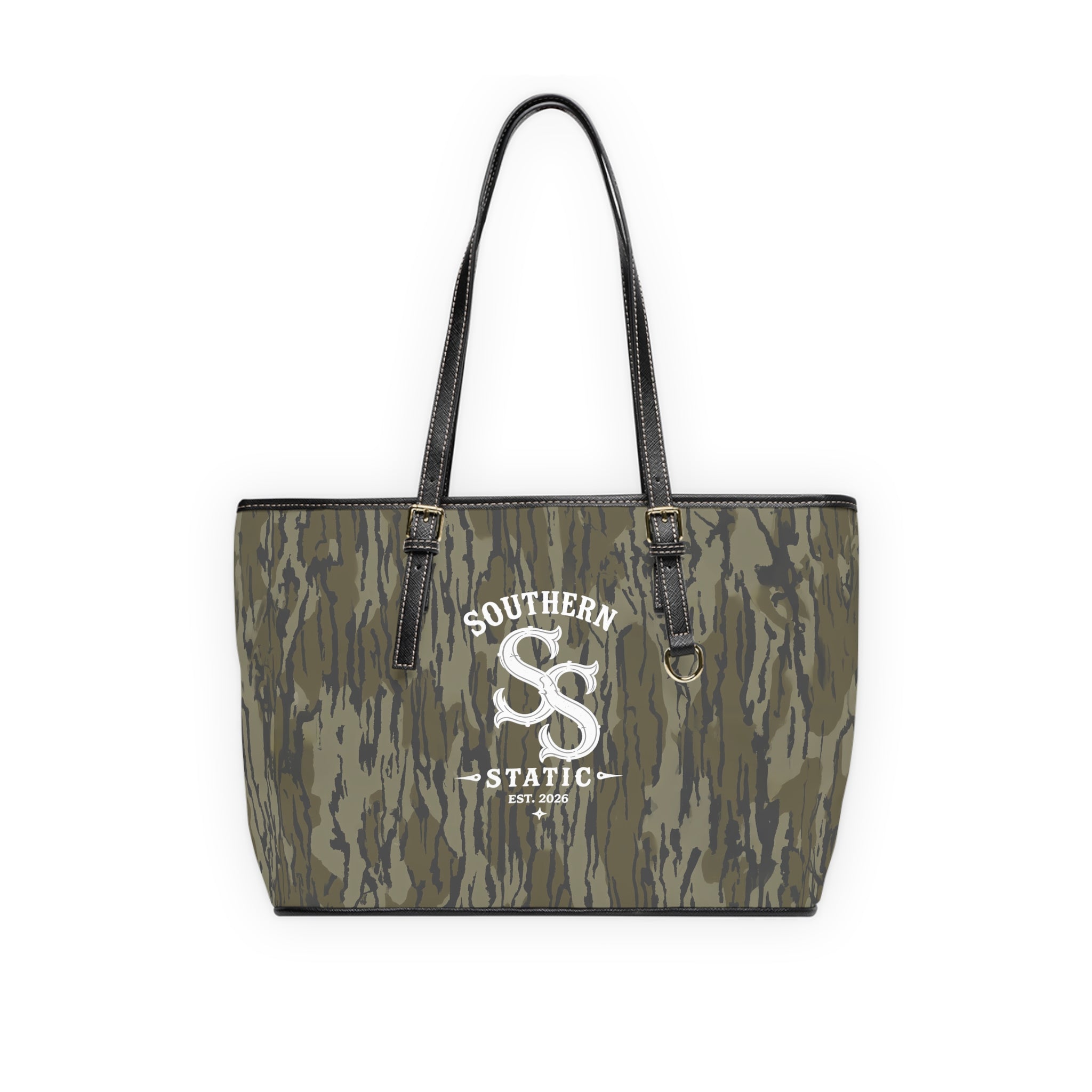 Camo PU Leather Shoulder Bag — Southern Static Logo Tote