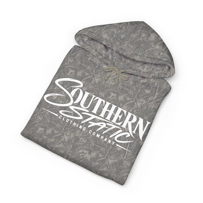 Southern Static Camo Hoodie — Outdoor Hunting Hoodie with Orange Logo