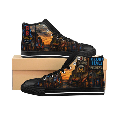 Blues Street Nightscape Sneakers | High Top Canvas Shoes