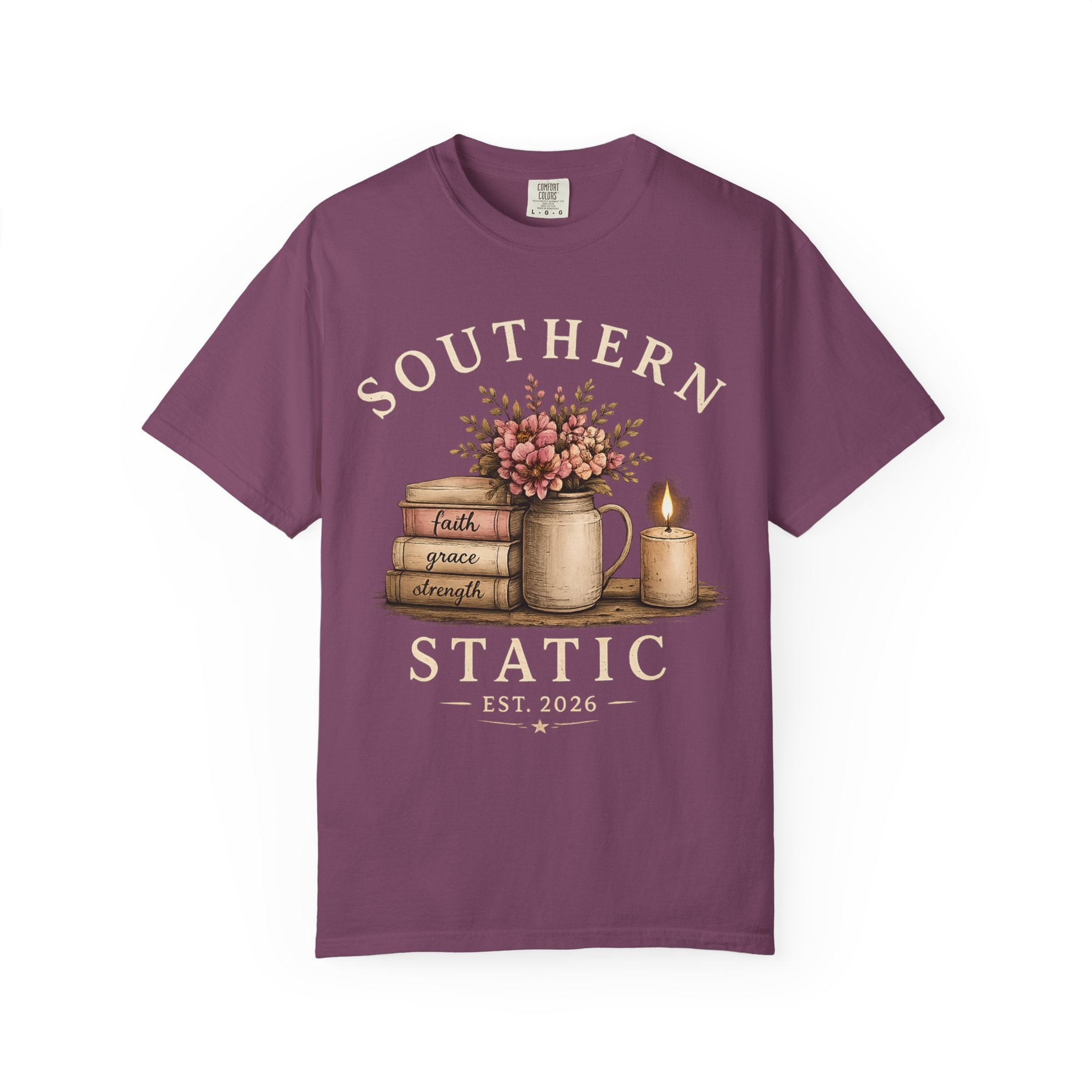 Southern Static Vintage Floral T‑Shirt — Faith, Grace, Strength Stack Design