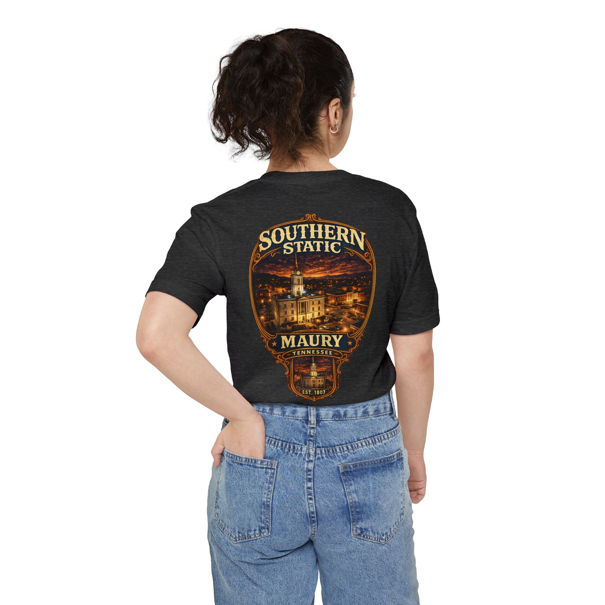 Southern Static Maury Pocket T-Shirt — Nashville Night Skyline Tee