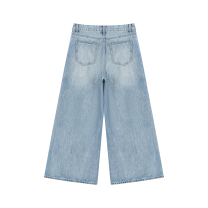Women's Vintage Wash Distressed Wide Leg Jeans