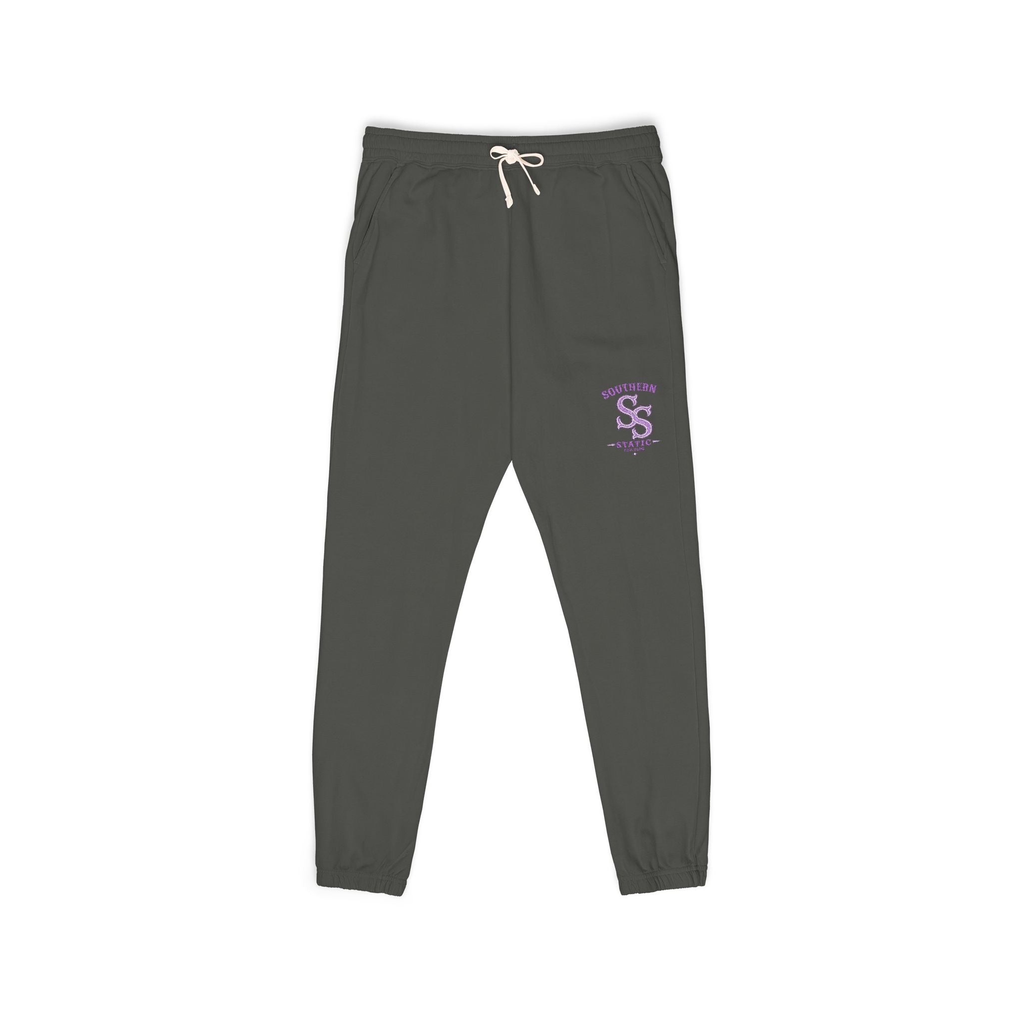 Embroidered 'S' Floral Sweatpants – Garment-Dyed Fleece Joggers
