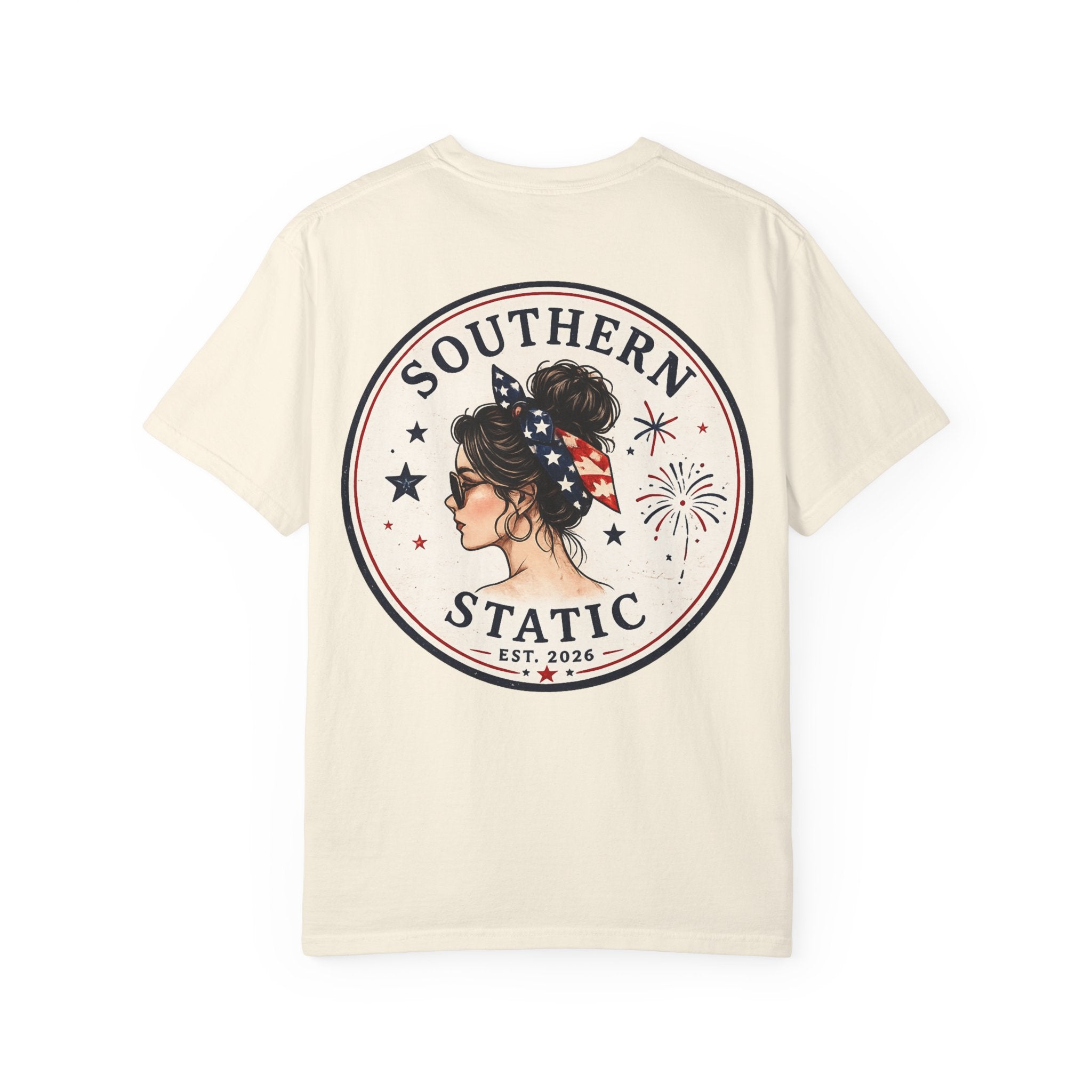 Women’s Southern Static Graphic T-Shirt — Patriotic Woman Back Print