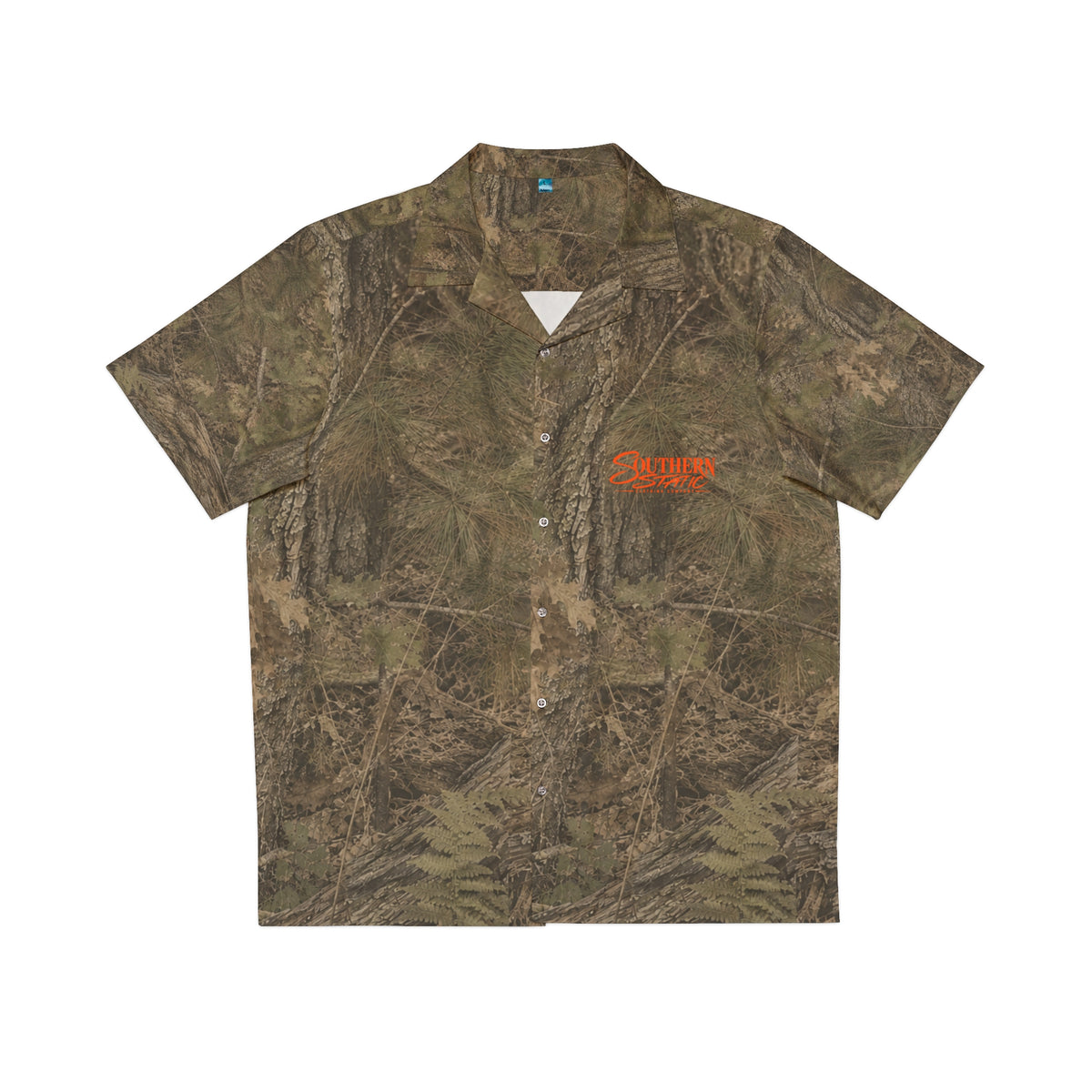 Camo Hawaiian Shirt — "Southern Static" Logo Button-Up