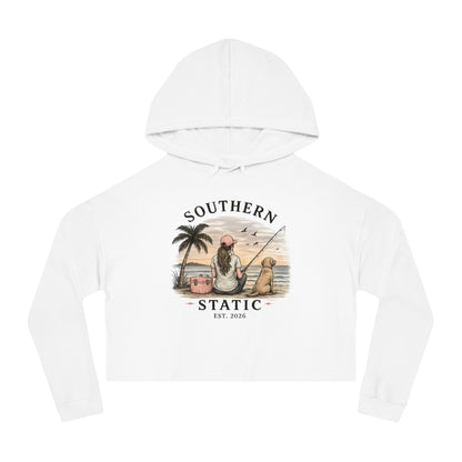 Southern Static Cropped Hoodie – Coastal Sunset Graphic
