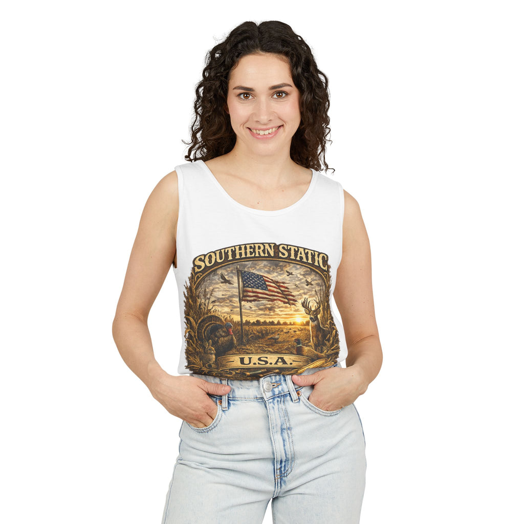 Southern Static USA flag vintage scene Tank Top | Americana, Sunset
