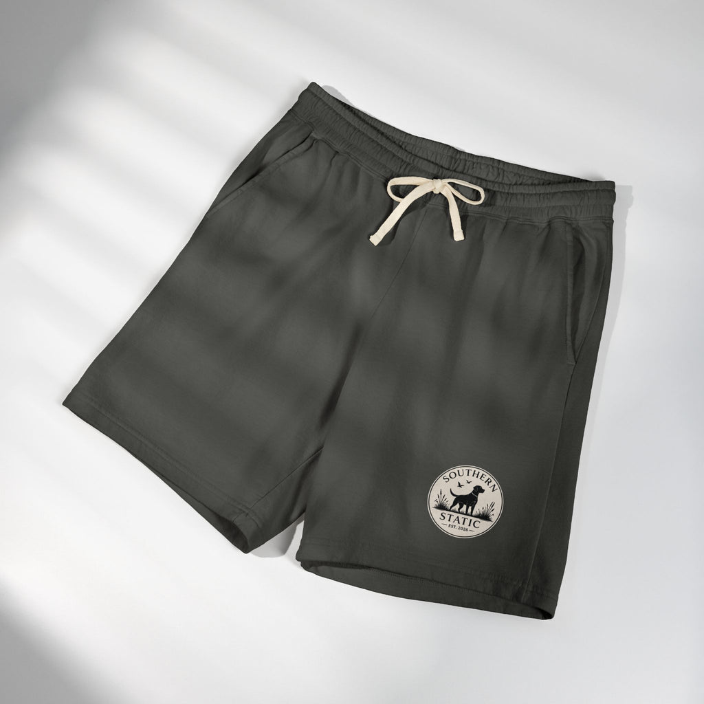 Lightweight Fleece Sweat Shorts — Casual Garment-Dyed Comfort with Small Mountain Logo
