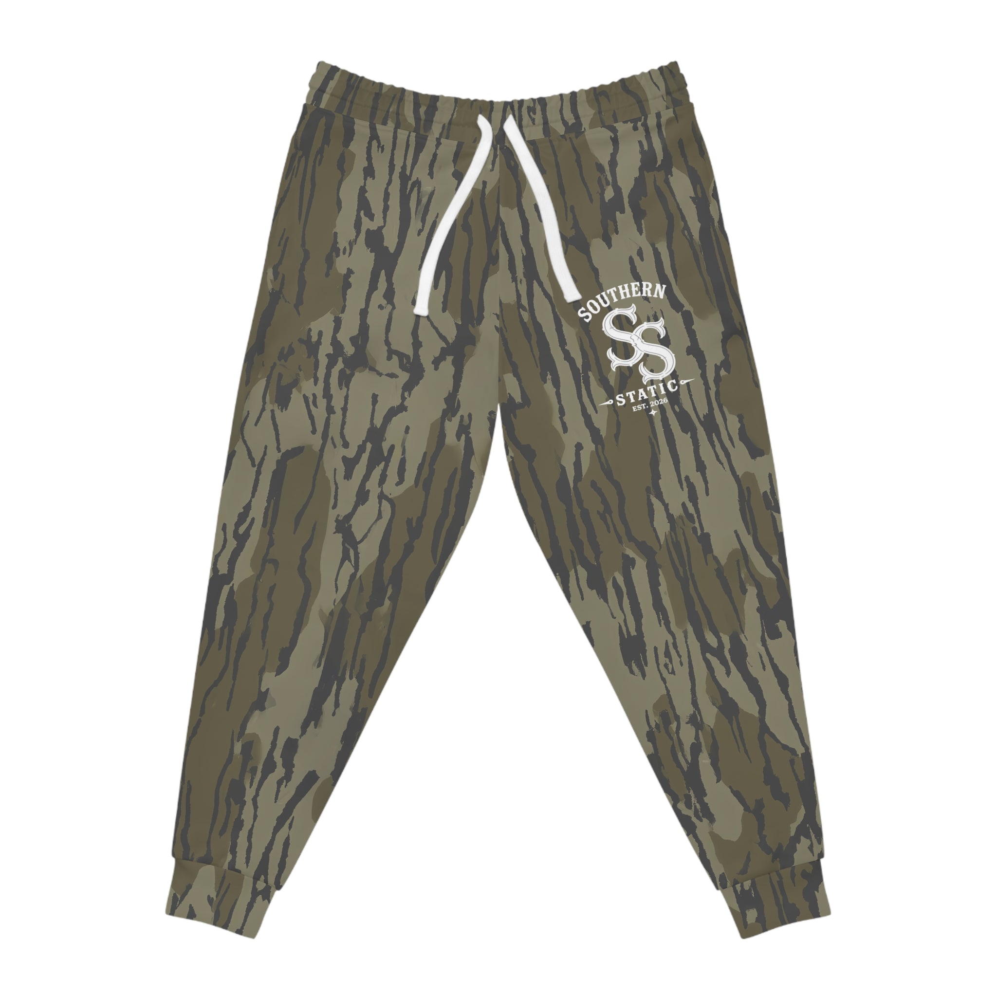 Camo Bark-Print Athletic Joggers — 'Southern State' Logo
