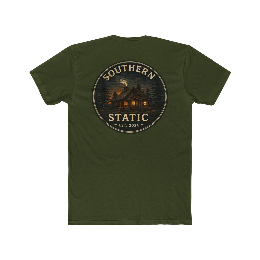 Southern Static Cabin Tee — Rustic Mountain Logo T-Shirt