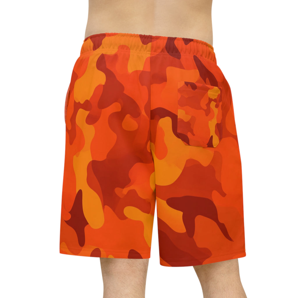 Orange Camo Athletic Long Shorts — Southern Static Logo Performance Beach & Workout Shorts