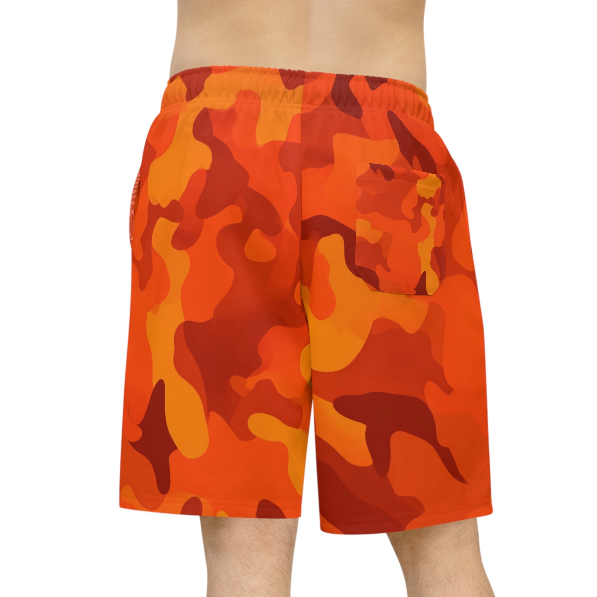 Orange Camo Athletic Long Shorts — Southern Static Logo Performance Beach & Workout Shorts
