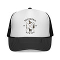 Southern Static Trucker Cap — Outdoorsman Logo Hat with Duck, Dog & Gear