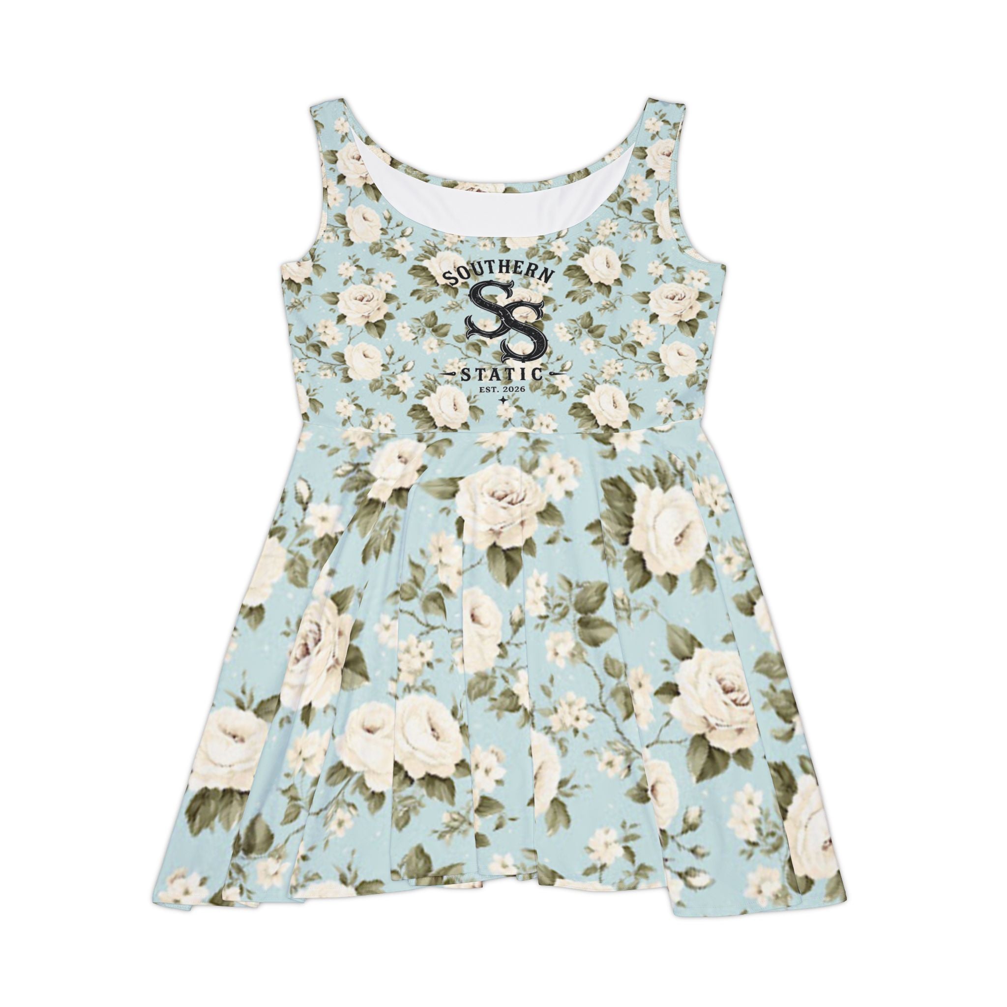 Floral Scoop-Neck Skater Dress — Southern Static Vintage Rose Print