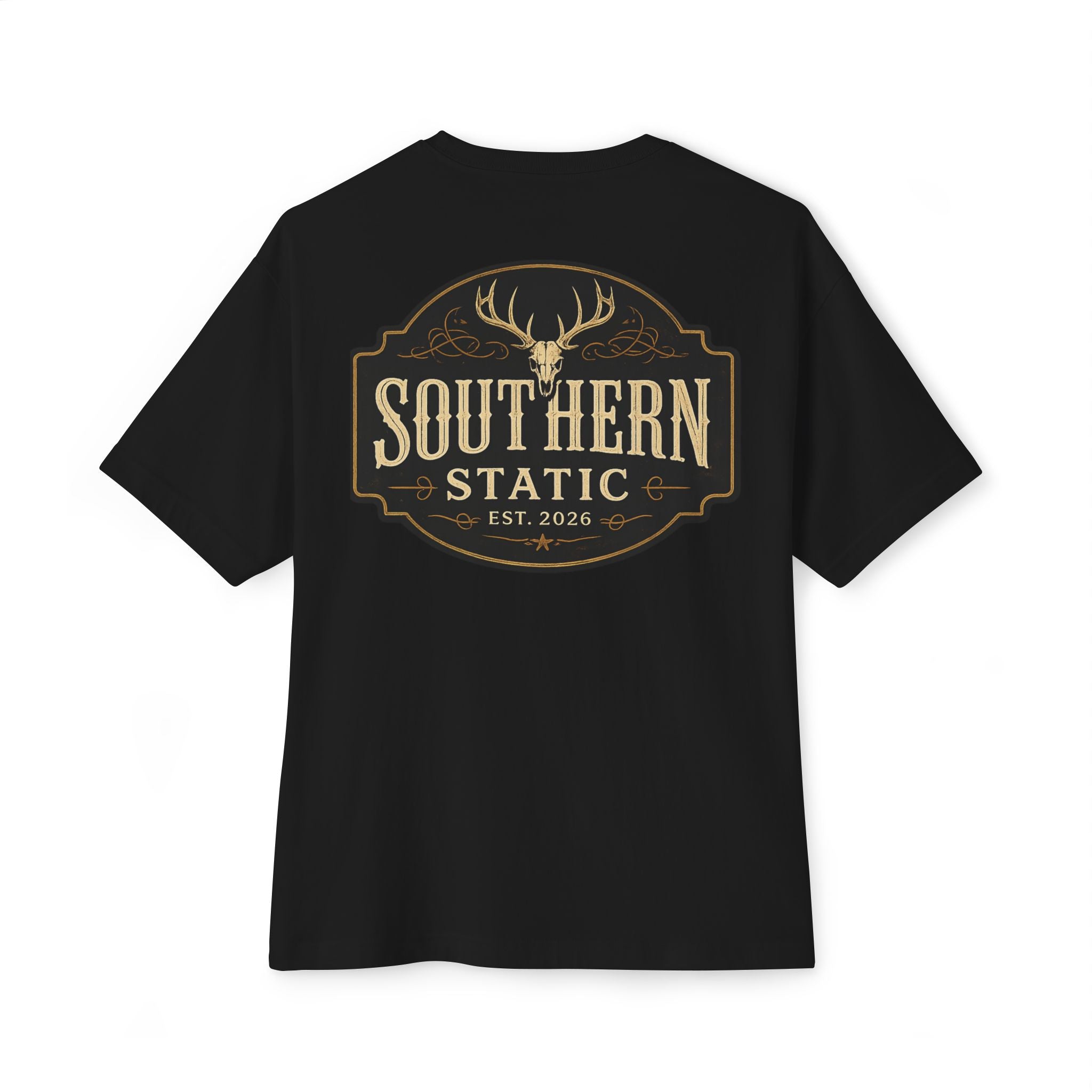 Southern Static Logo Tee — Vintage Deer Patch Oversized T-Shirt