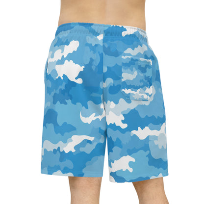 Blue Camo Athletic Long Shorts — Half-Print Performance Shorts