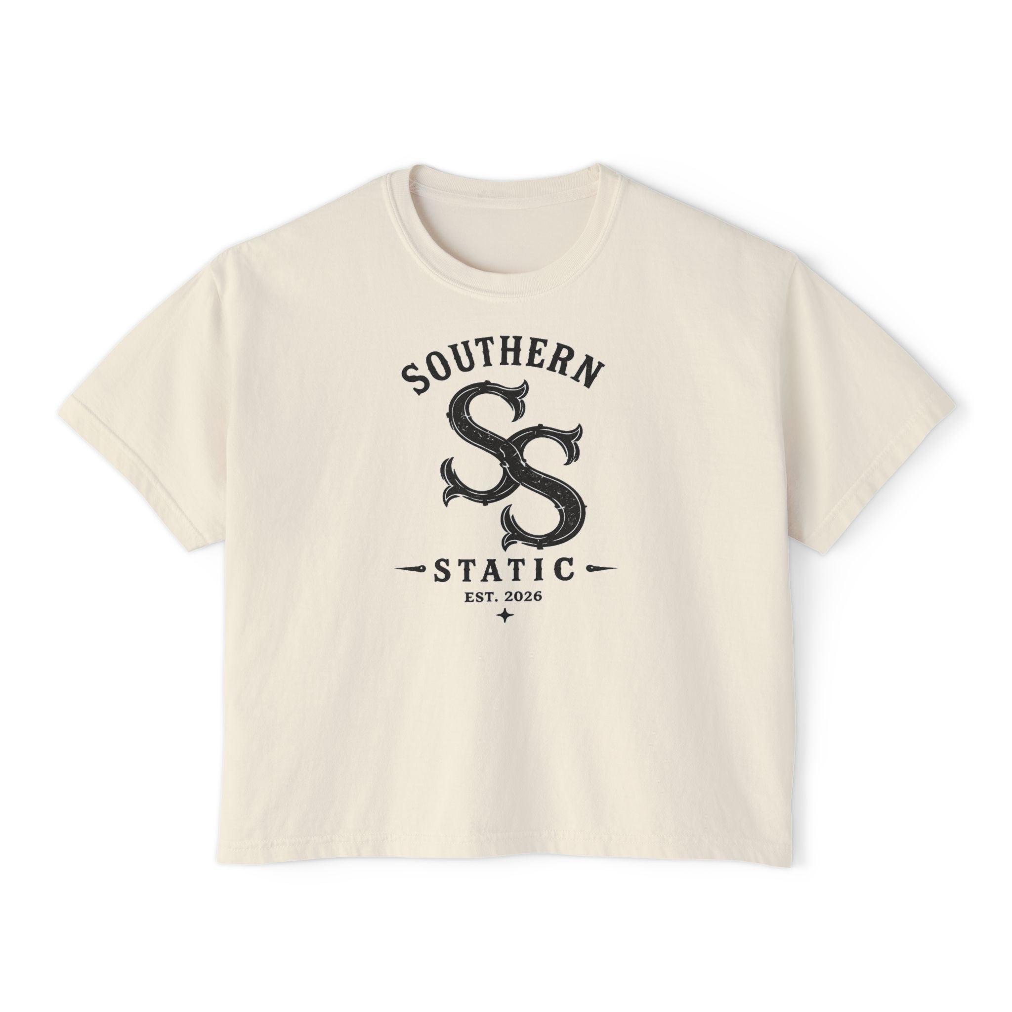 Southern Static Boxy Tee - Vintage Boat Logo Women's Crop T-Shirt