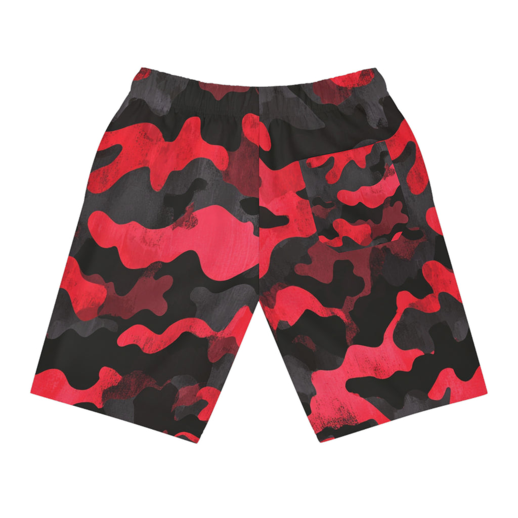 Red Camo Athletic Long Shorts — Southern Static Logo