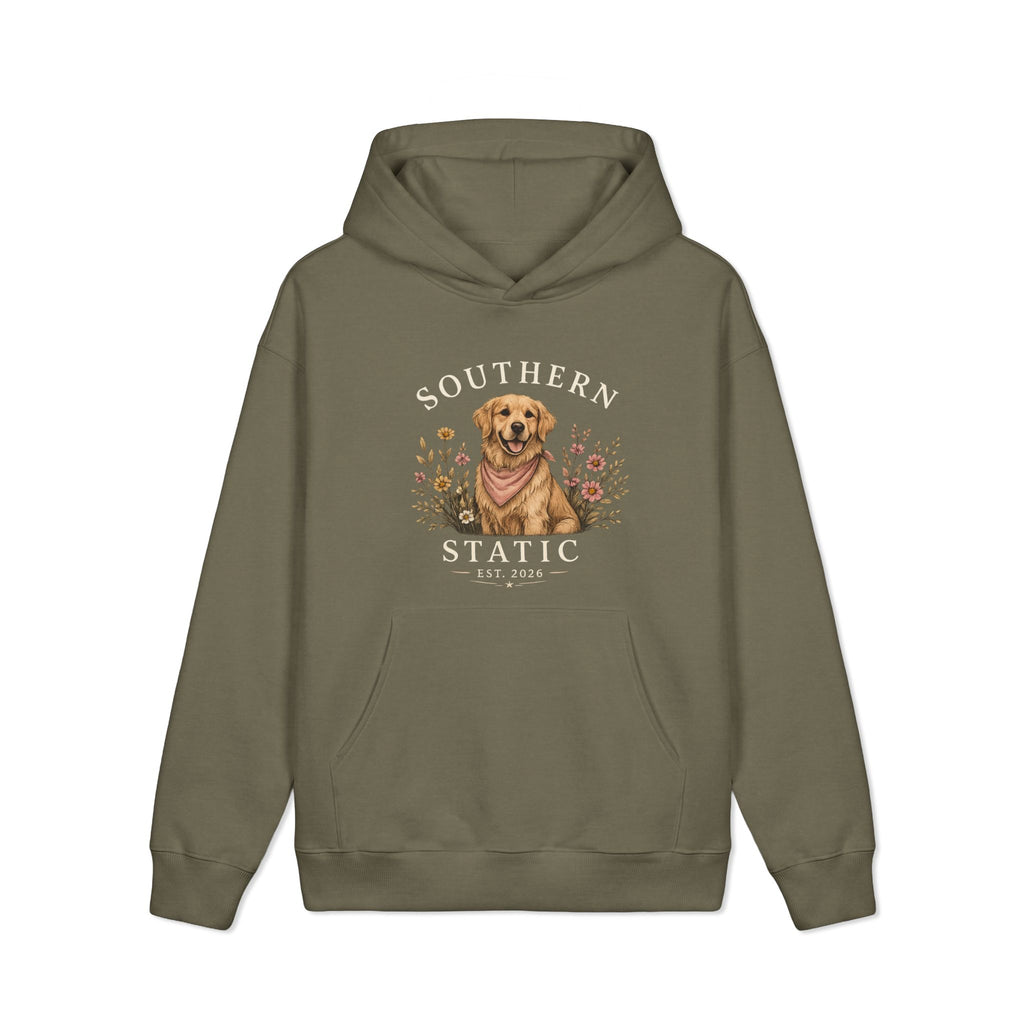 Dog Lover Hoodie — "Southern Static" Golden Retriever Floral Pullover
