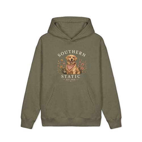 Dog Lover Hoodie — "Southern Static" Golden Retriever Floral Pullover