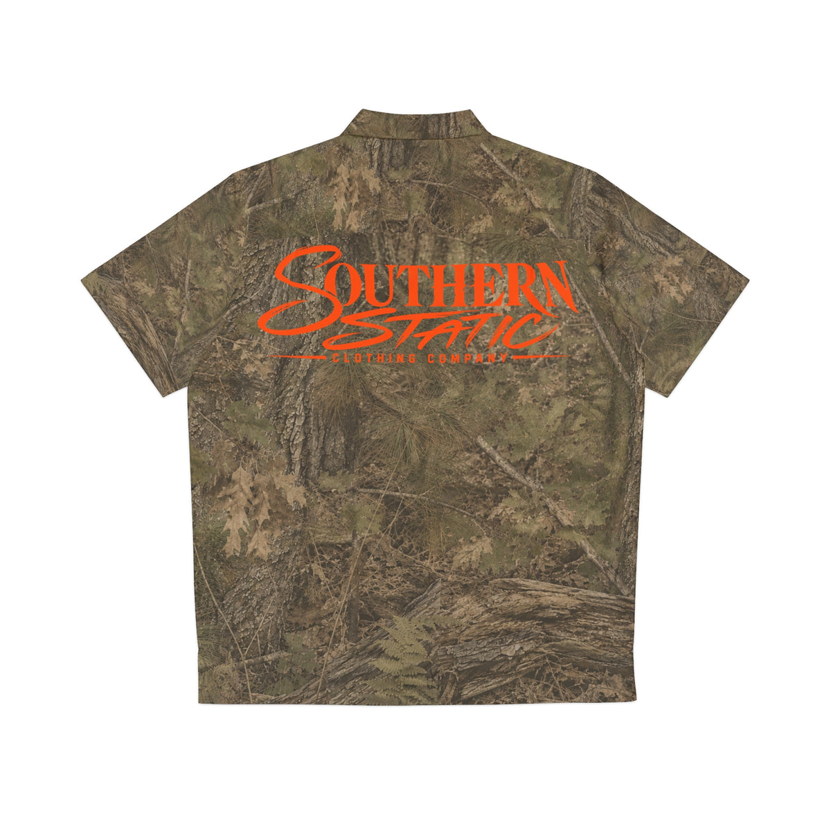 Camo Hawaiian Shirt — "Southern Static" Logo Button-Up