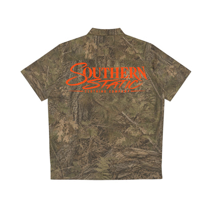 Camo Hawaiian Shirt — "Southern Static" Logo Button-Up