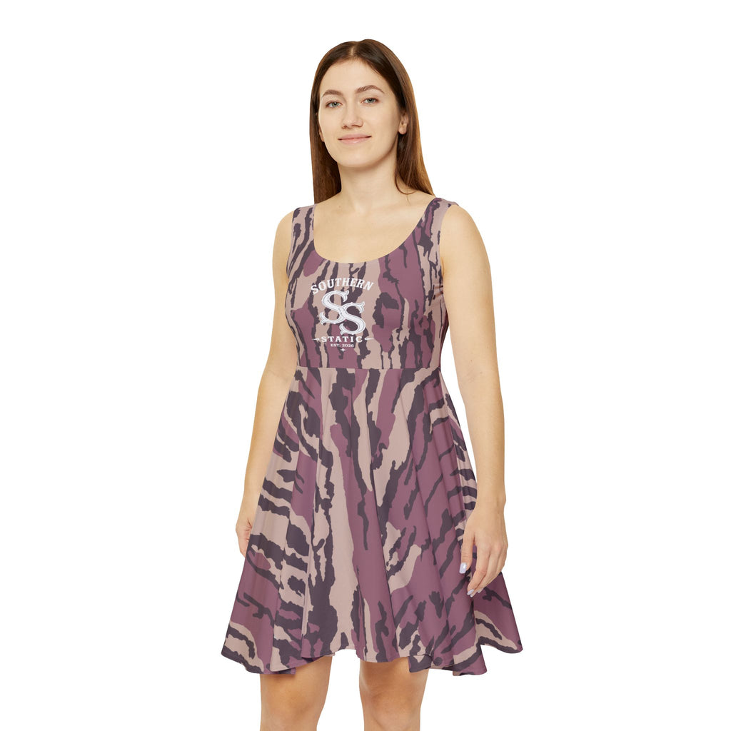 Women's Pink Camo Skater Dress — All-Over Print Casual A-Line Dress