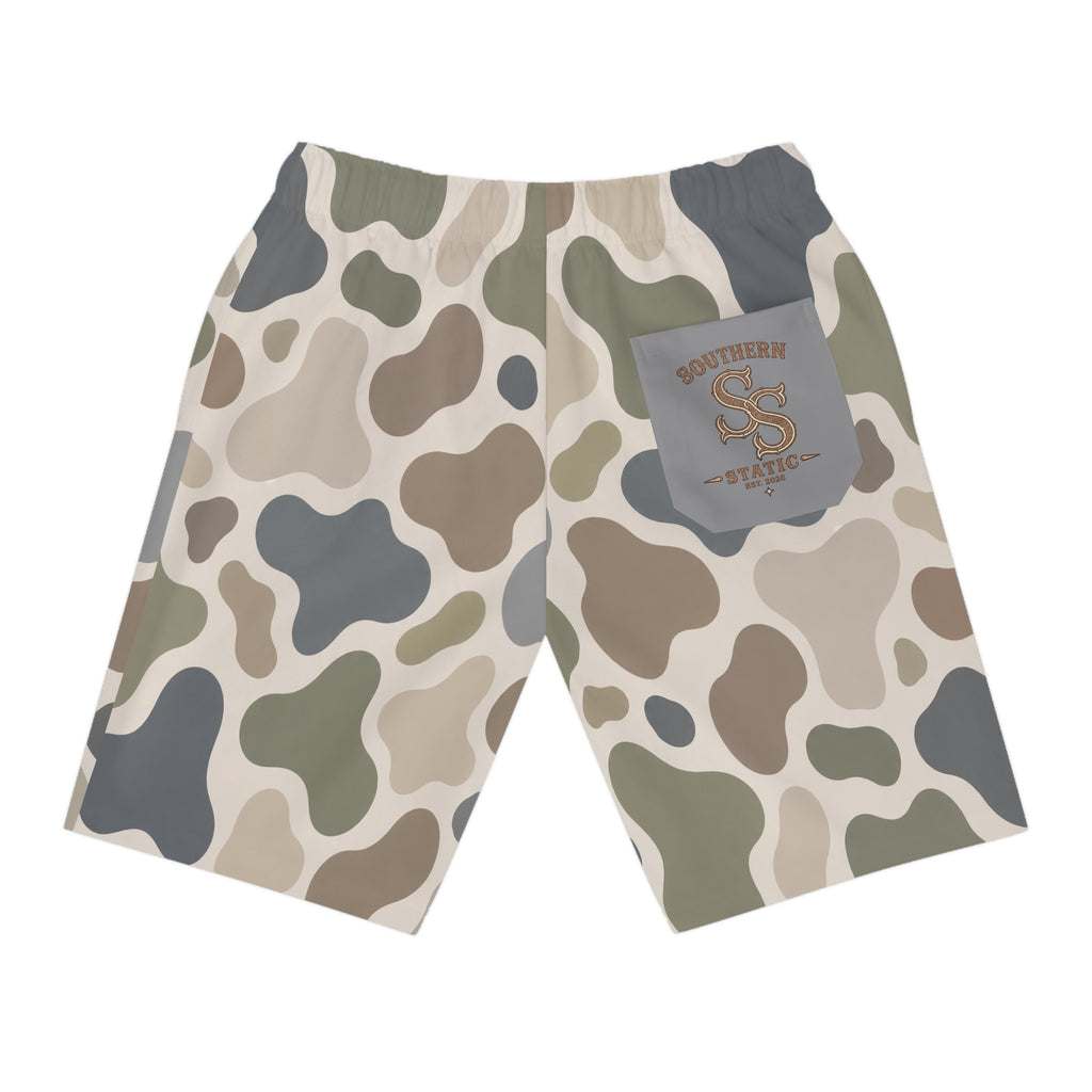 Neutral Camo Pattern Athletic Long Shorts | Desert Camouflage Print