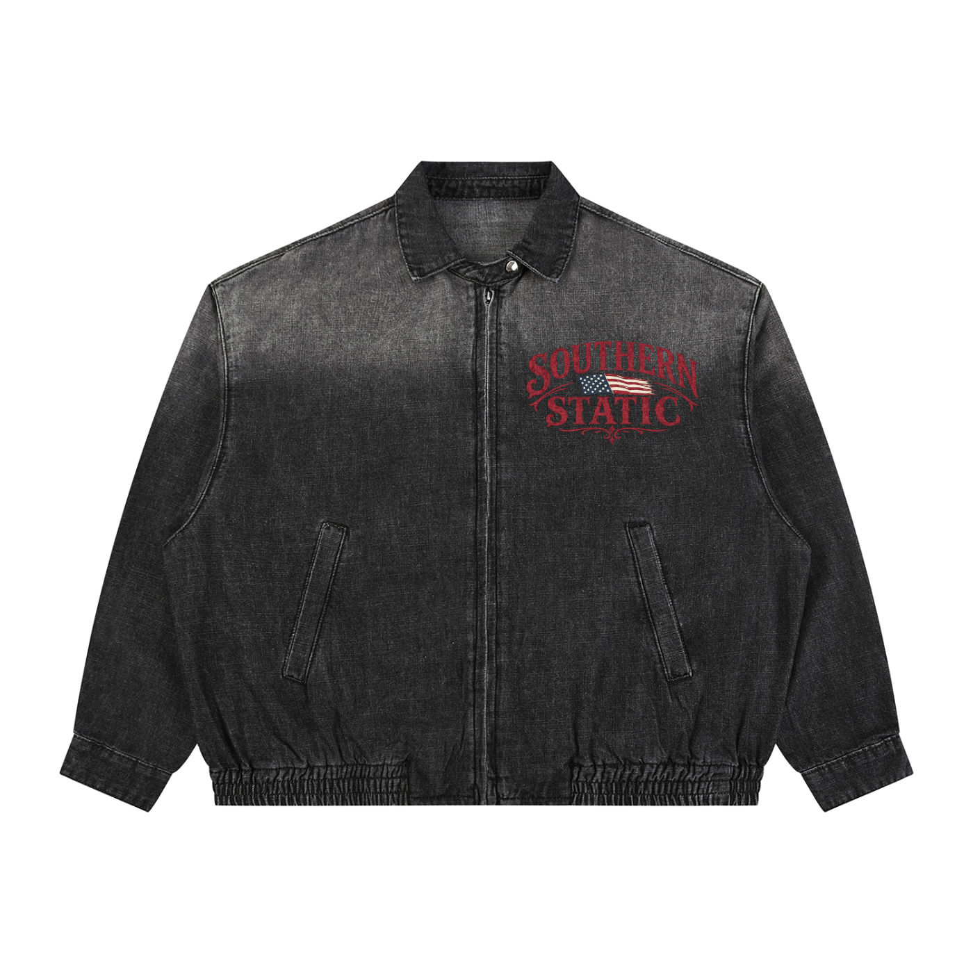 Unisex Vintage Wash Full-Zip Denim Jacket